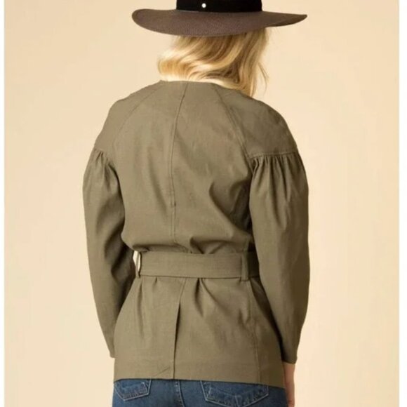A.L.C. Kendrick Linen Blend Belted Kimono Puff Jacket Olive Green Sz O - Picture 4 of 14